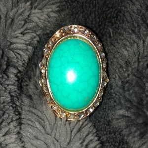 Turquoise Ring with Cubic Zirconia Crystals